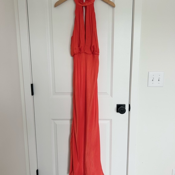 Zara Orange Halter Neck Silk Maxi Midi Dress Medium - Picture 5 of 7